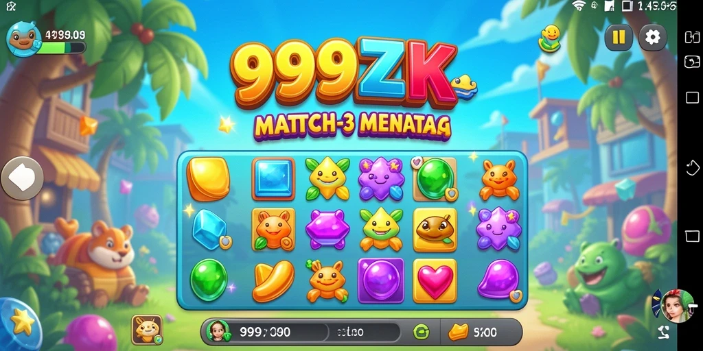 Screenshot gameplay 999ZK menampilkan momen seru mencocokkan elemen warna-warni.